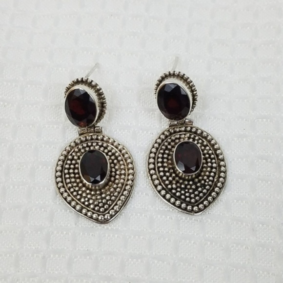 Suarti BA Signed Garnet Sterling SILVER Earrings - Picture 3 of 7